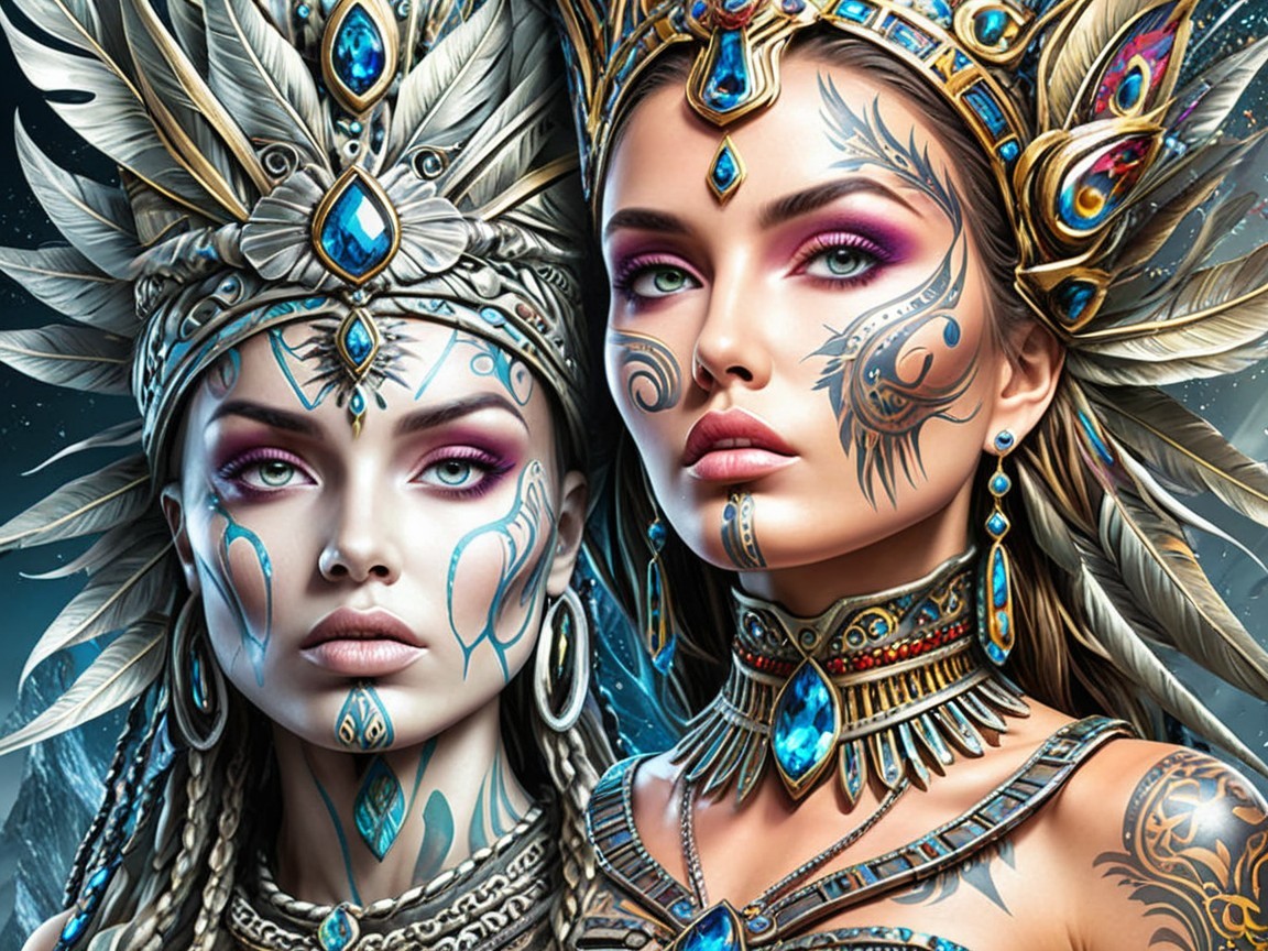 Women with Ornate Accessories and Mystical Makeup