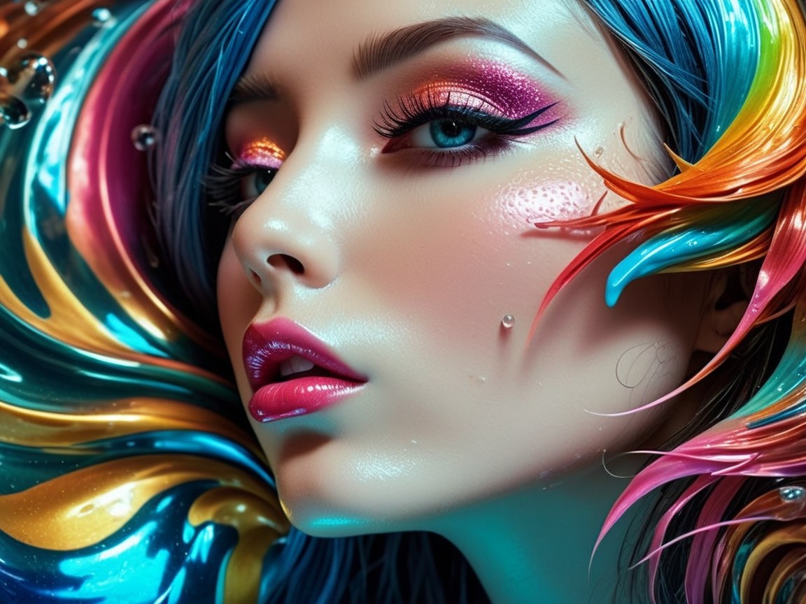 Close-Up Portrait of a Woman with Multicolored Hair