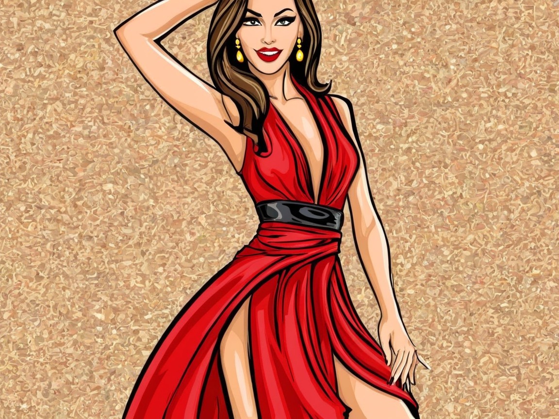 Fashionable Woman in Red Dress with Elegant Accessories