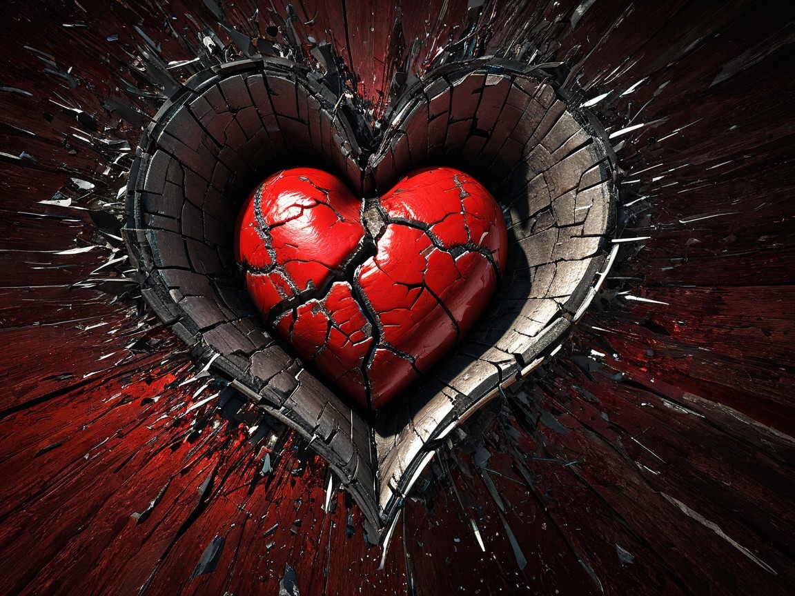 Intricately Cracked Heart Design on Dark Background