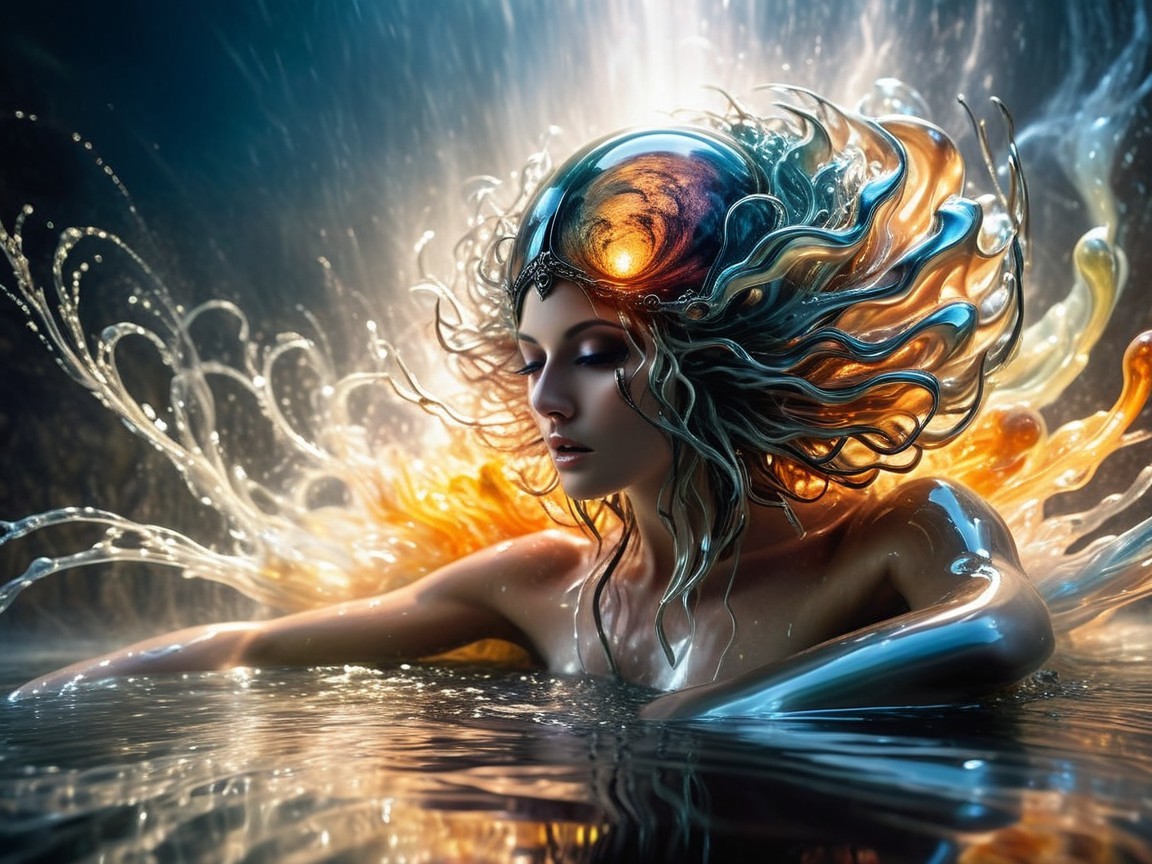 Mystical Figure Surrounded by Luminous Waves and Light