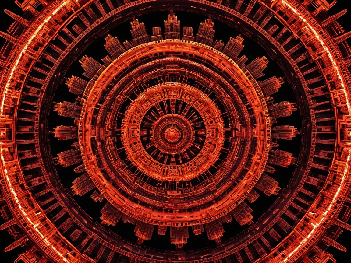 Futuristic Geometric Pattern in Red and Orange Shades