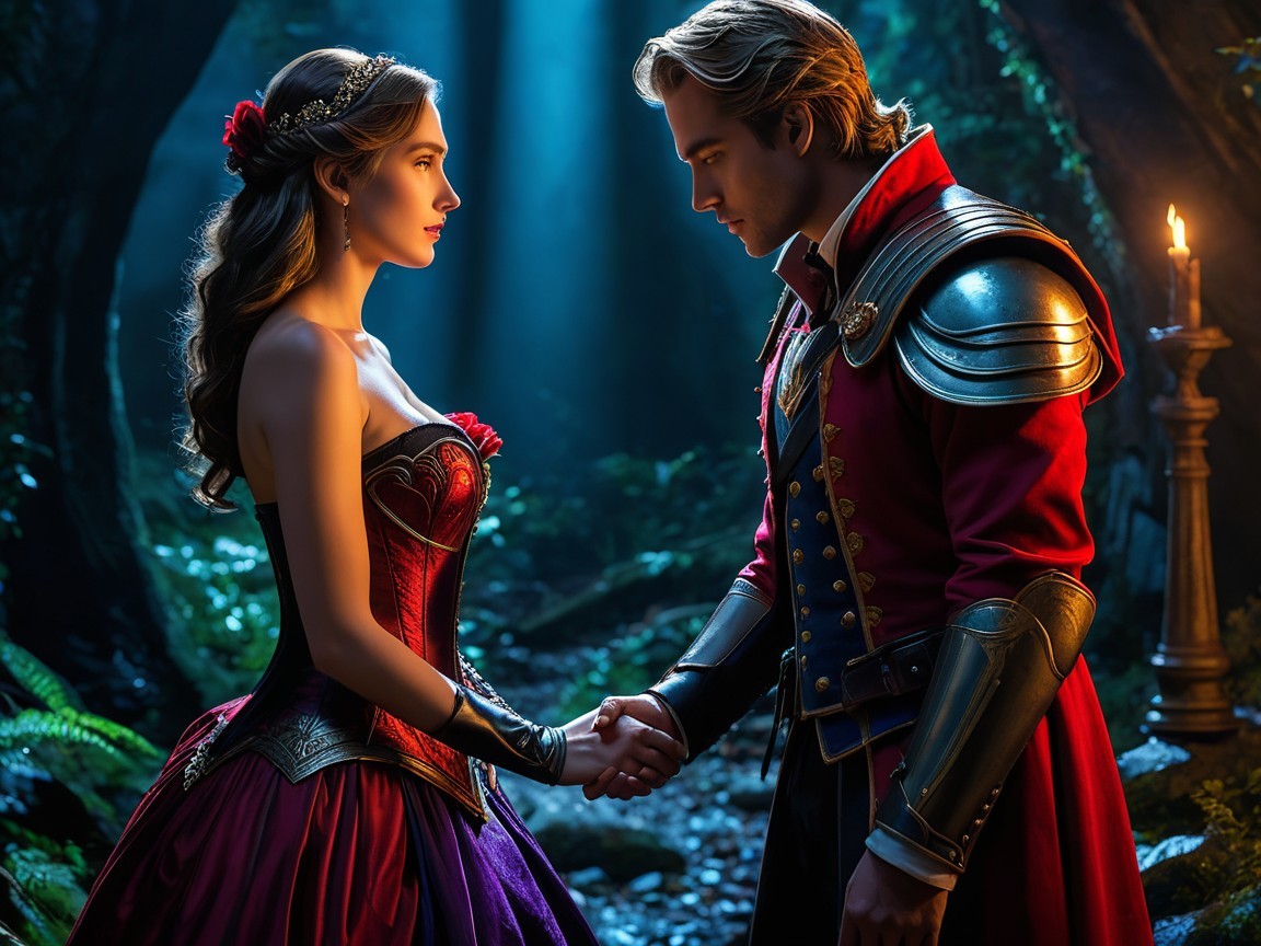 Regal Couple in Enchanted Forest Setting