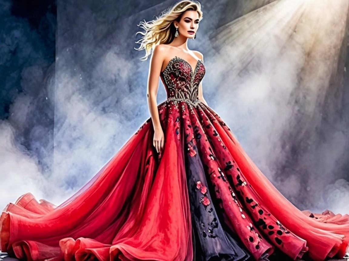 Stunning gown with beadwork and floral appliqués