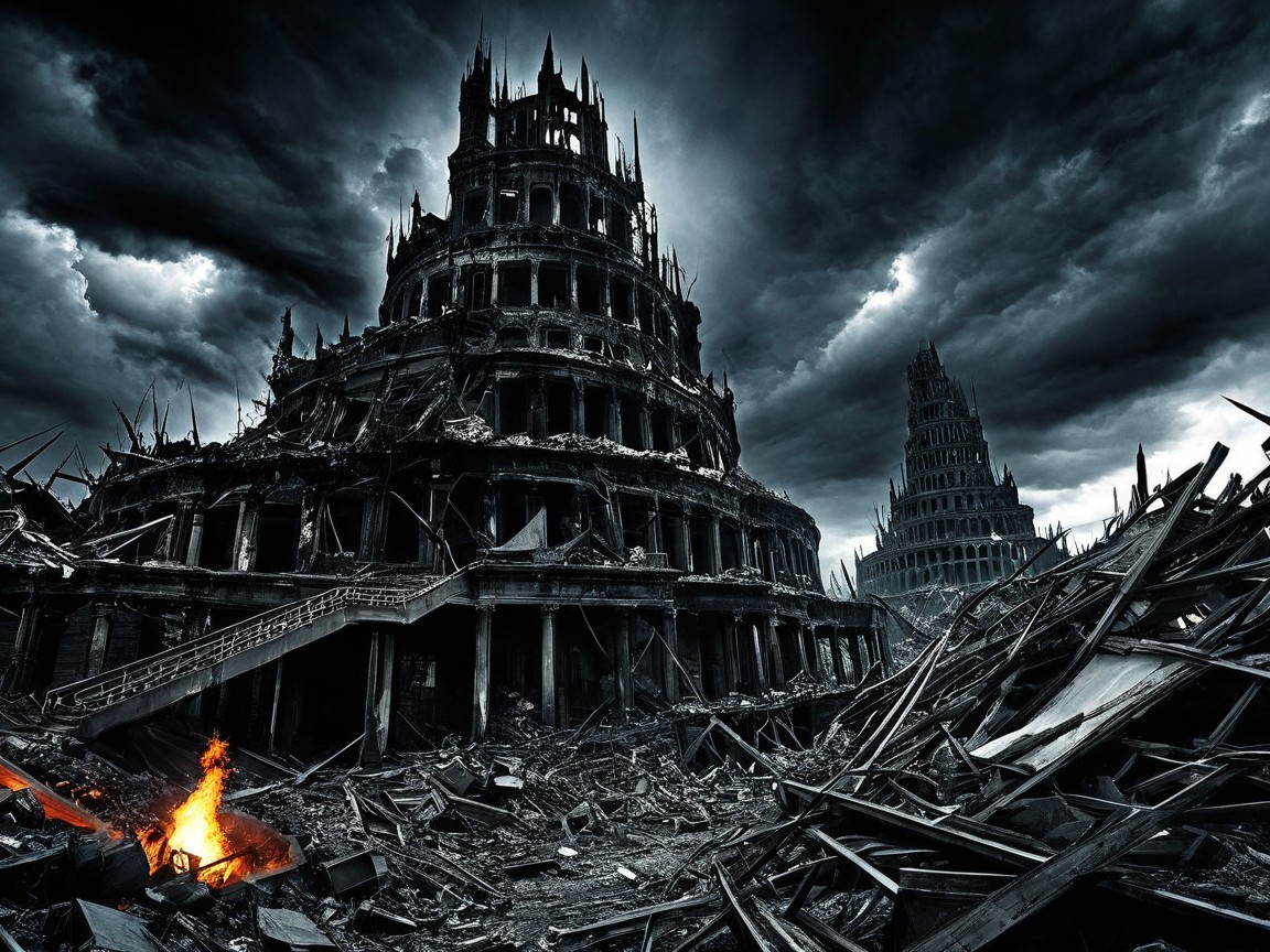 Post-Apocalyptic Landscape with Crumbling Structures