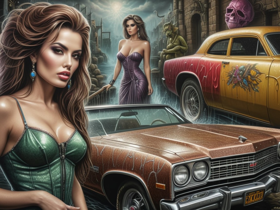 Glamorous Women in Stylish Outfits with Gothic Backdrop