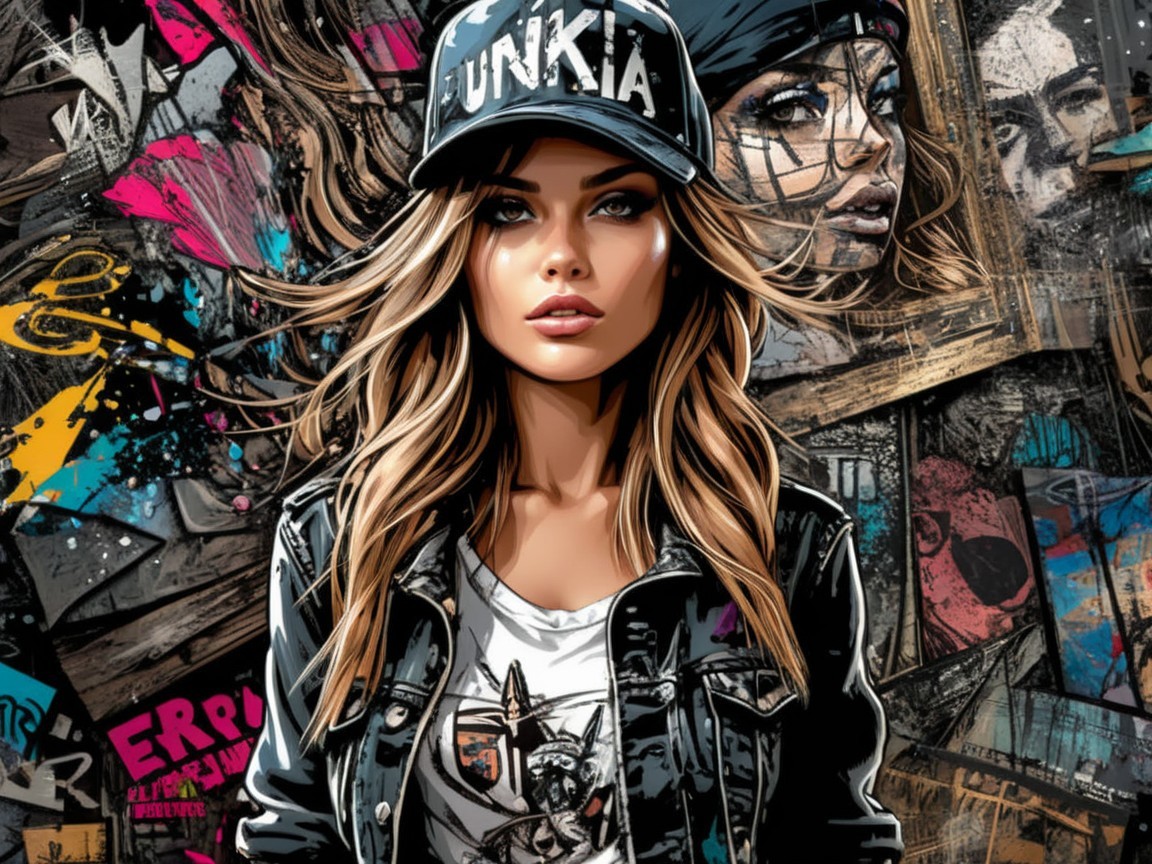 Graffiti Illustration of Young Woman in Edgy Style