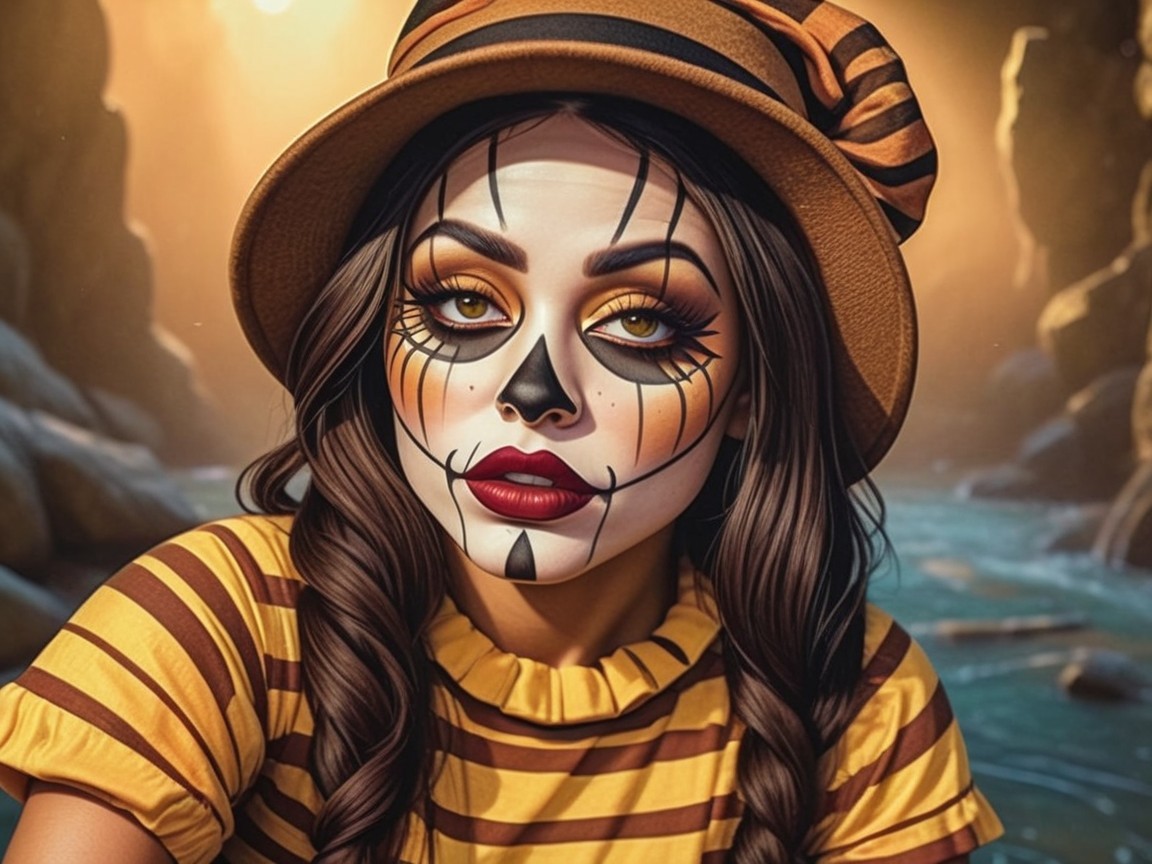 Woman in Scarecrow-Inspired Makeup and Outfit