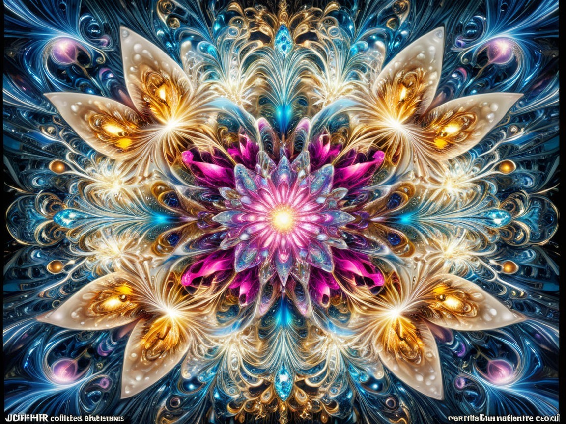 Vibrant Fractal Design with Floral and Gem Patterns