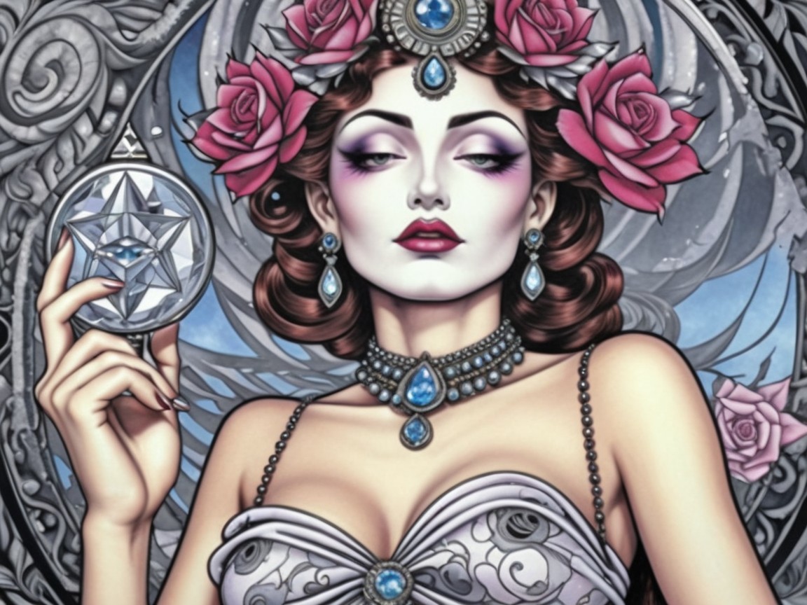 Elegant Woman with Roses and Shimmering Jewelry