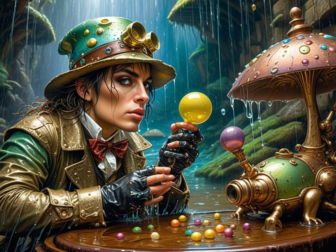 Steampunk Figure in a Colorful Forest Setting