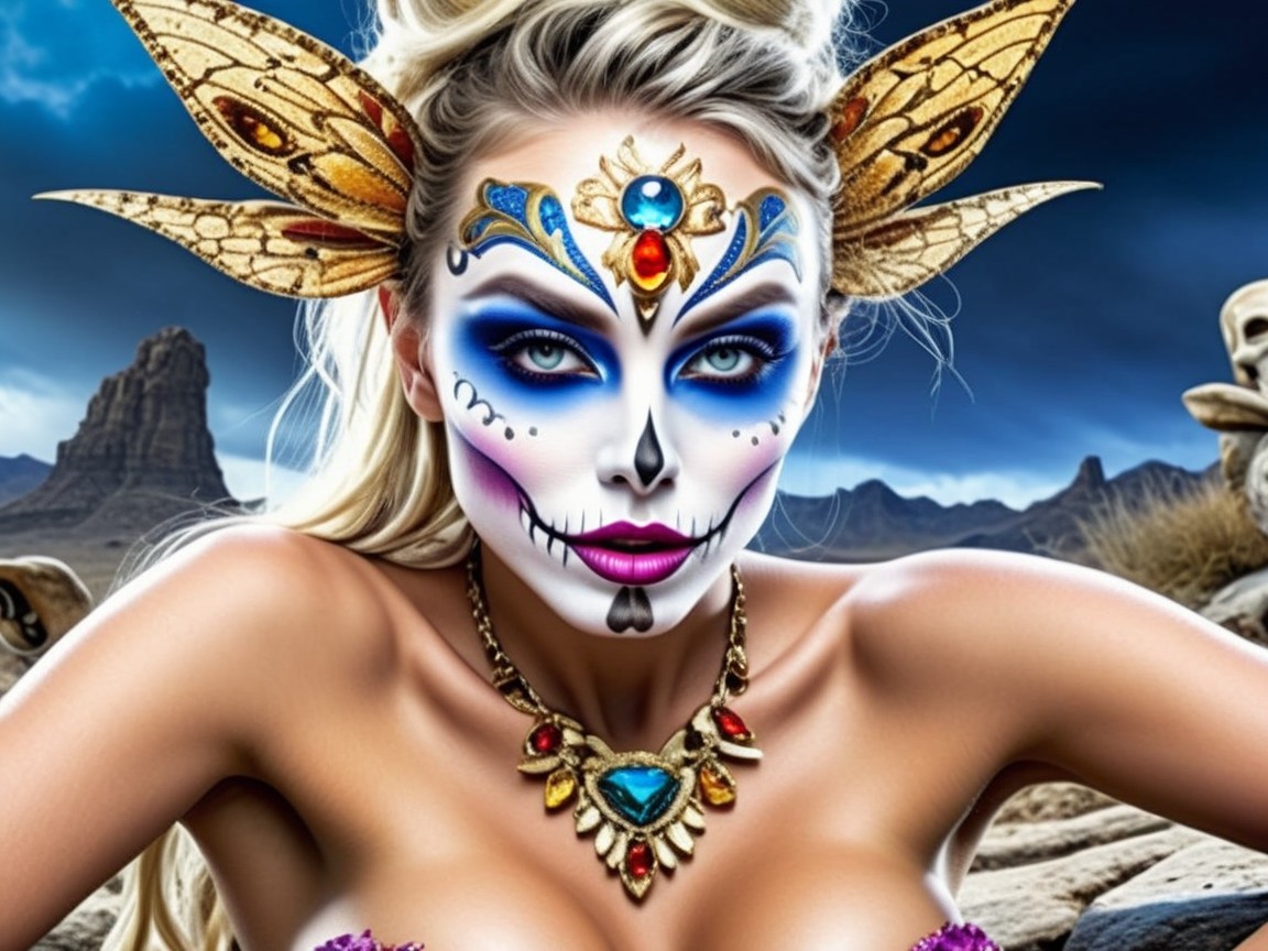 Elaborate Sugar Skull Makeup with Butterfly Wings