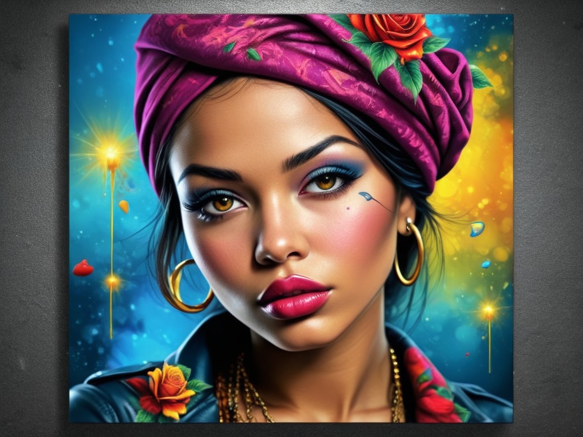 Portrait of a woman with vivid eyes and bold makeup