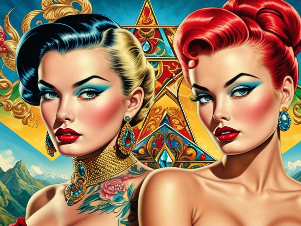 Glamorous Women in Vintage Pin-Up Art Style