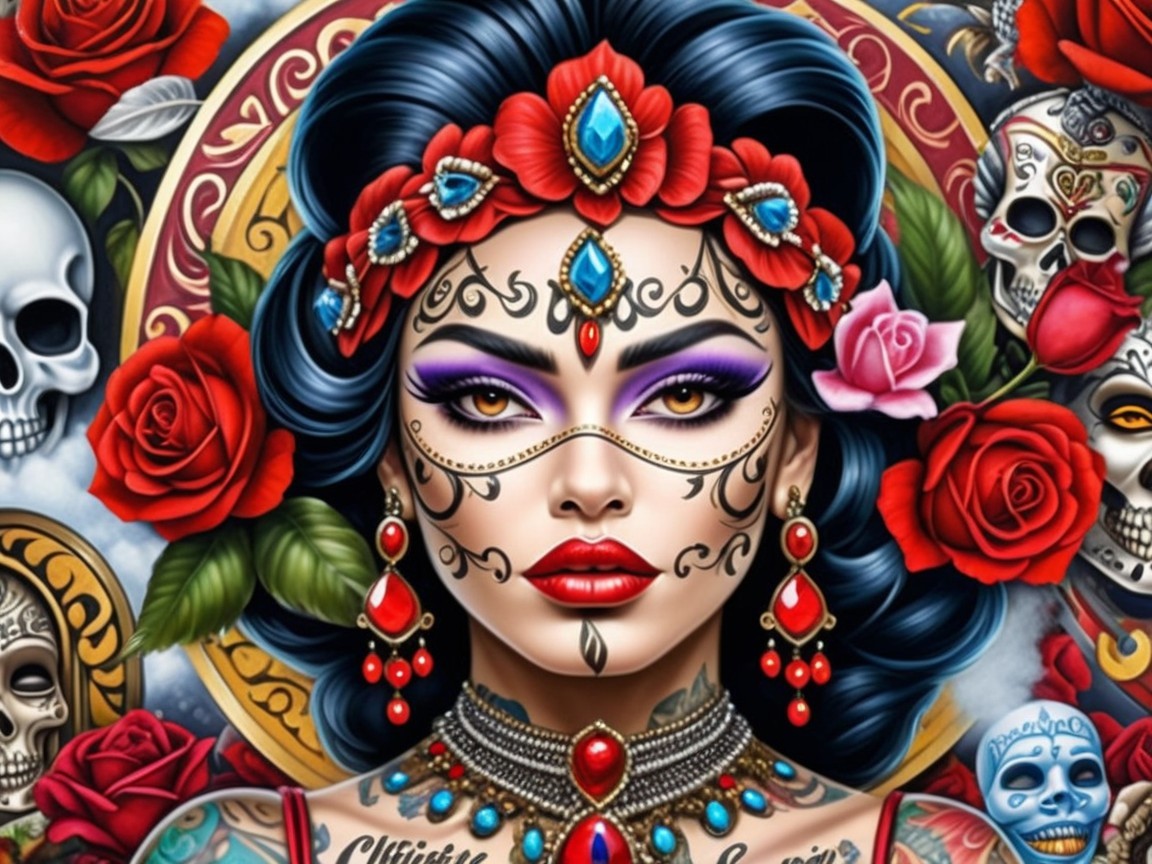 Day of the Dead Makeup with Floral and Skull Elements