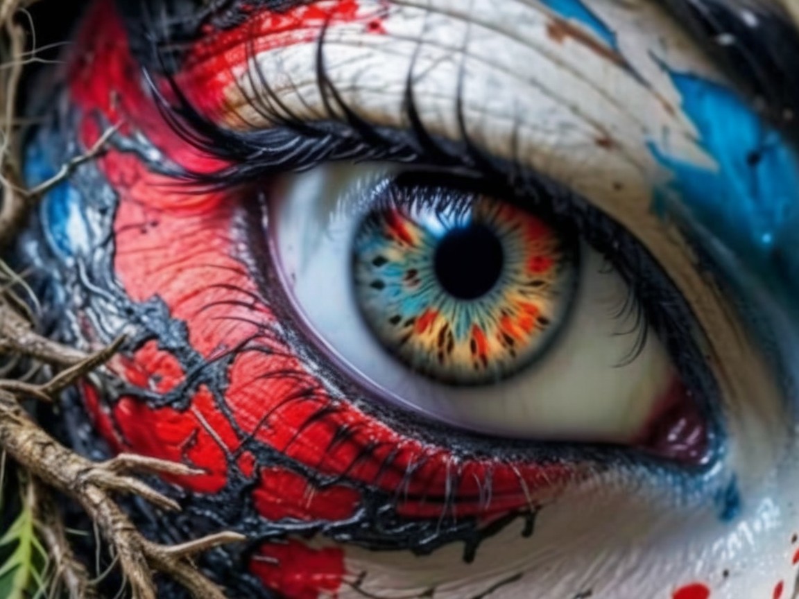 Close-Up of a Colorful Artistic Eye with Textures