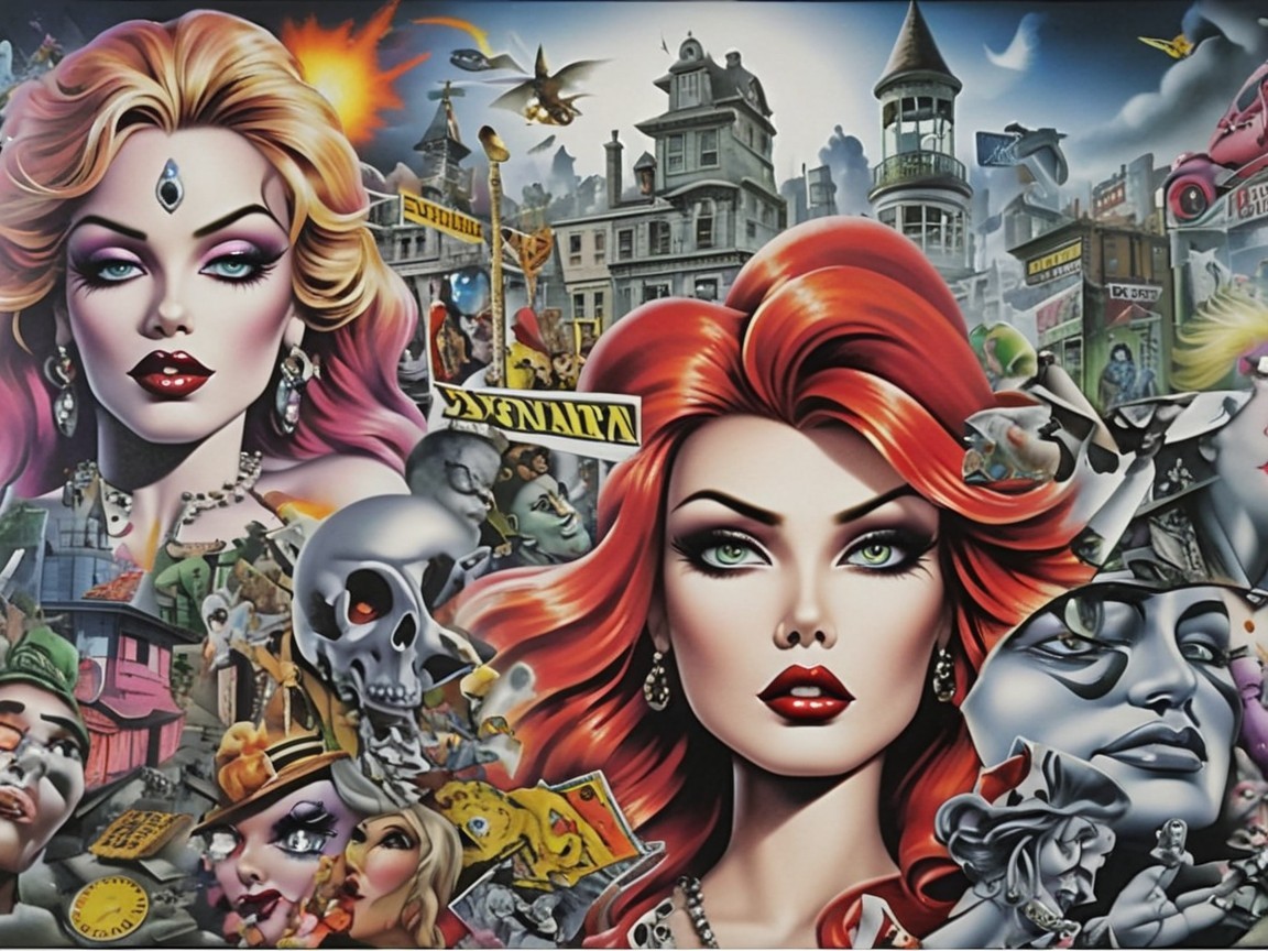 Vibrant Illustration of Glamorous Women in Whimsical City