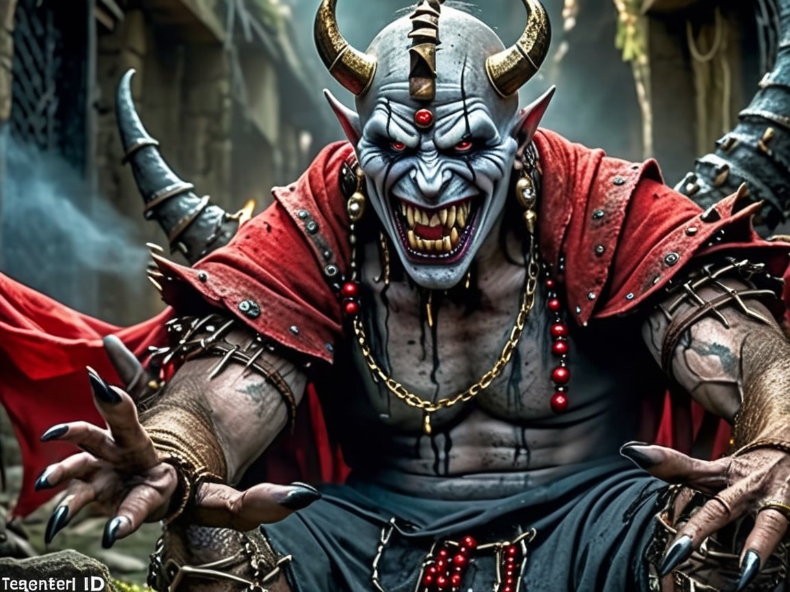 Horned Creature in Jungle with Tattered Red Attire
