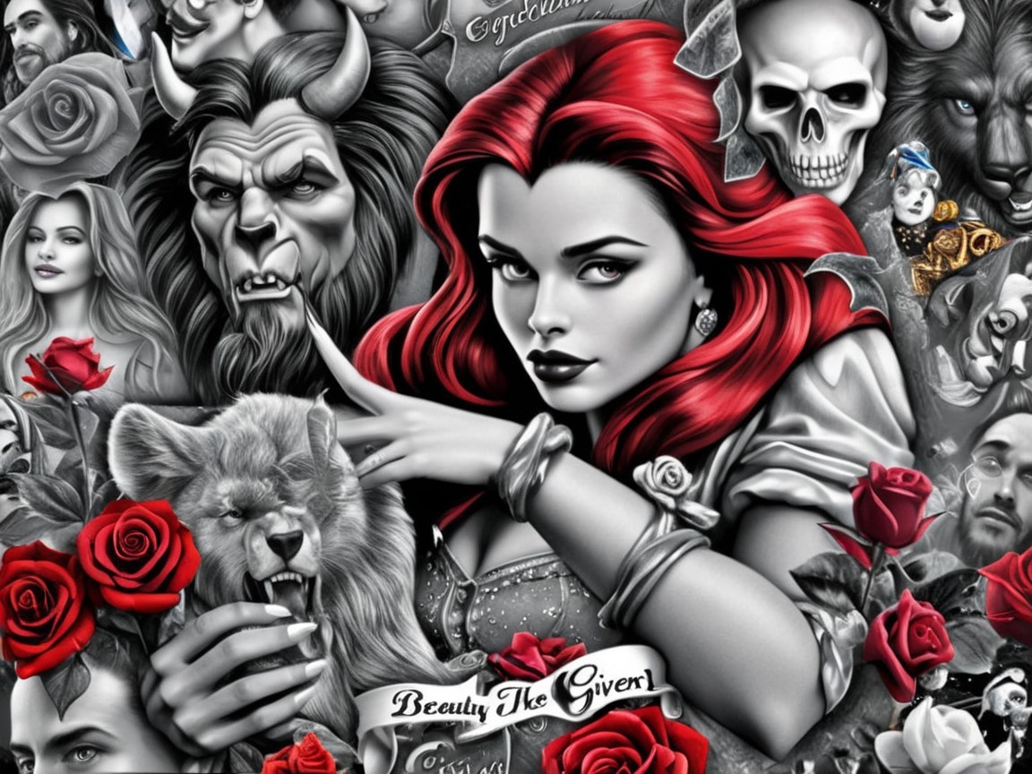 Vibrant Fantasy and Romance Collage with Intricate Details