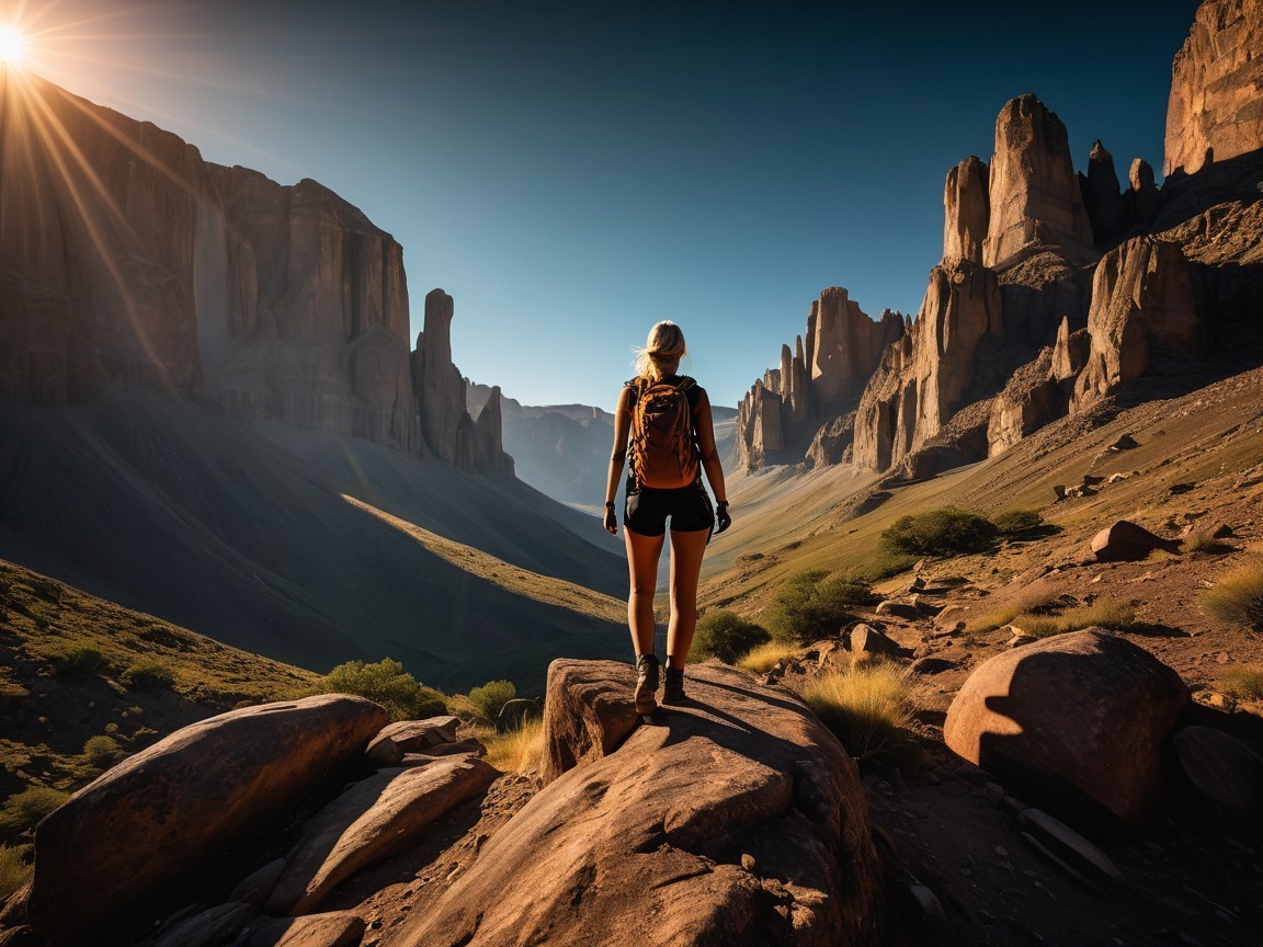 Lone Hiker Overlooks Scenic Rocky Landscape