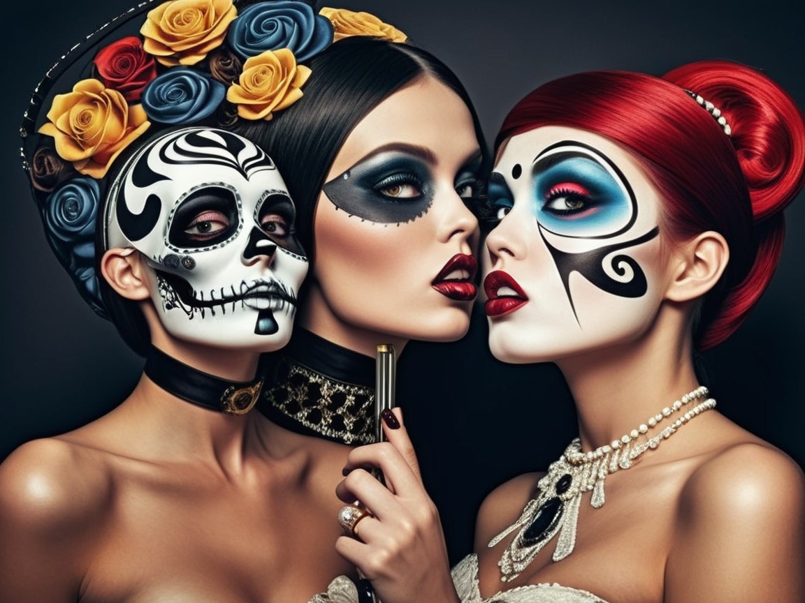 Women in Dramatic Poses with Intricate Face Paint