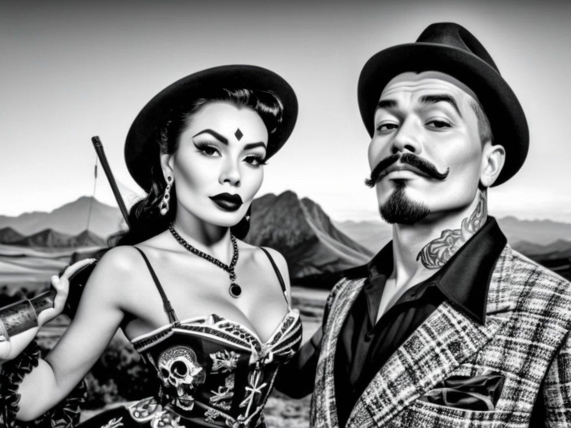 Vintage Couple Portrait in Black and White Setting