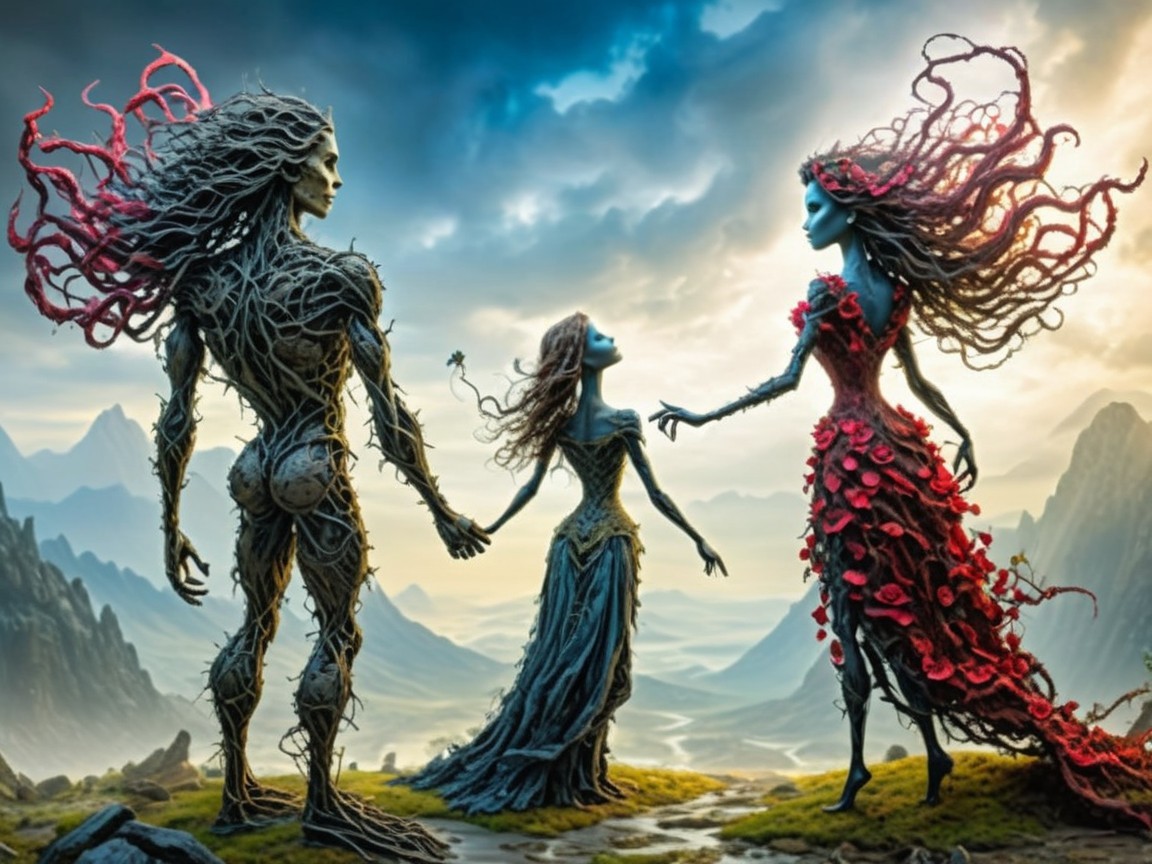 Three Figures in a Fantastical Natural Landscape