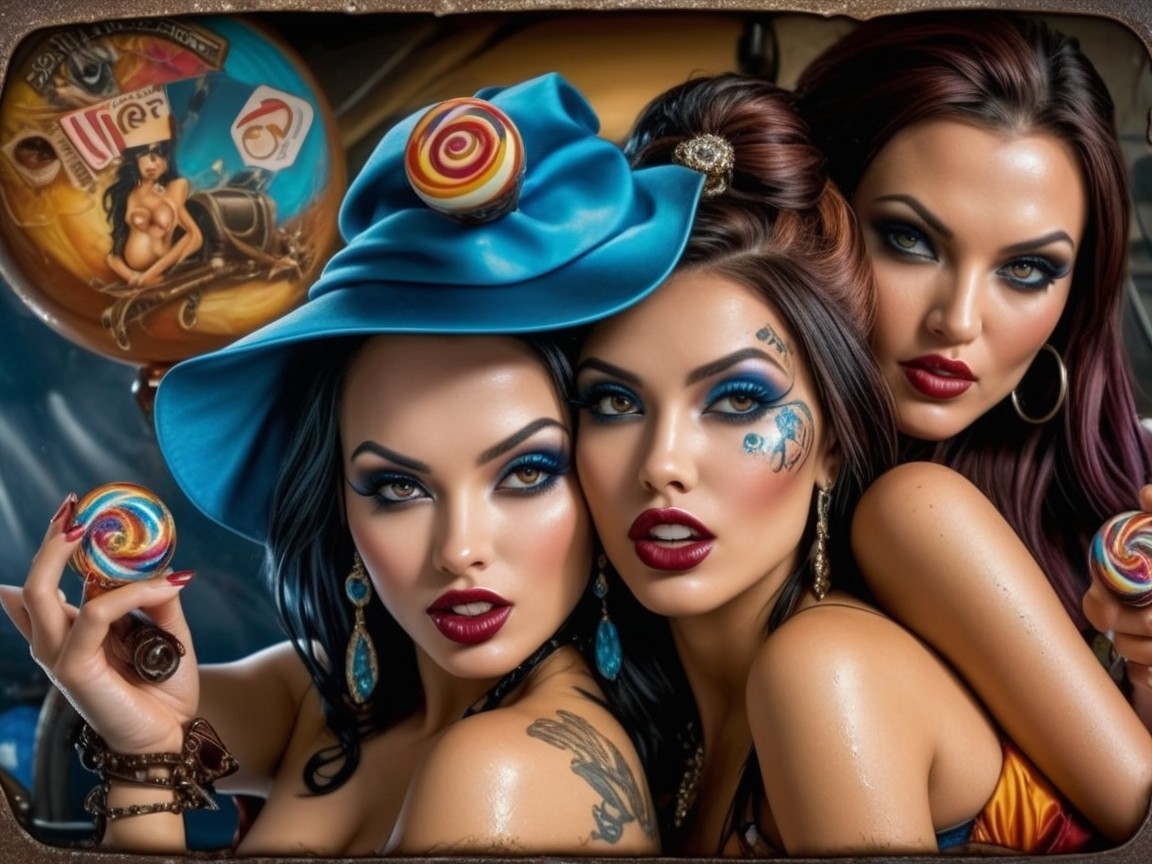 Women with Fantasy Makeup and Dark Hair Posed Together