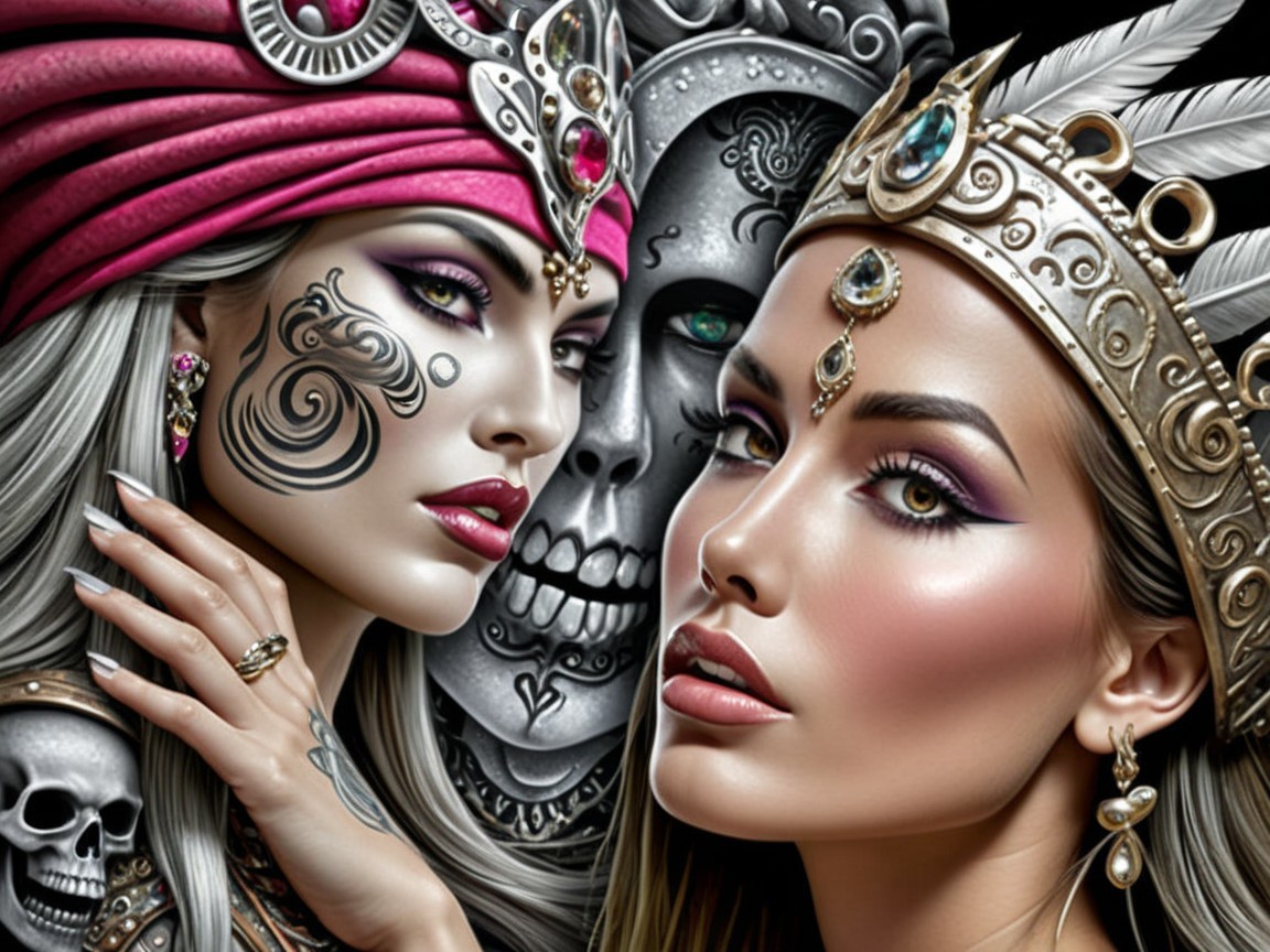 Dramatic Makeup and Ornate Accessories in Portraits