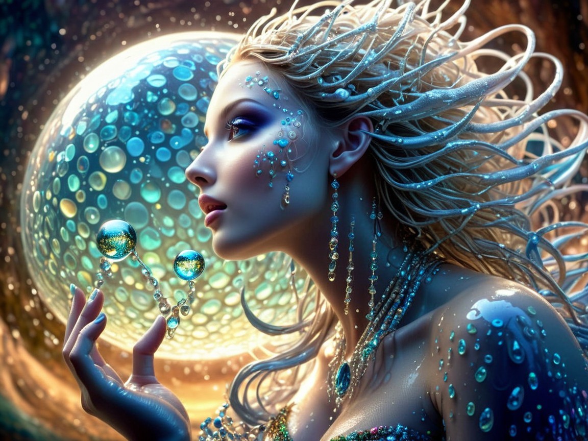 Portrait of a woman with ocean-inspired features