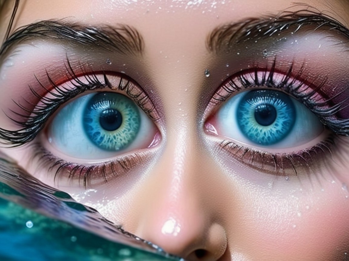 Close-Up of Striking Blue Eyes with Water Droplets