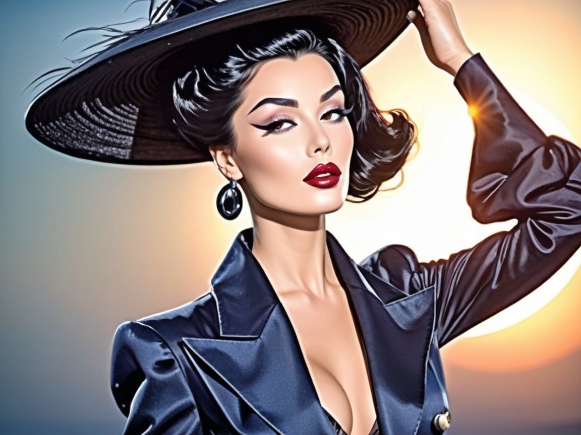 Glamorous Woman in Elegant Blazer at Sunset Backdrop
