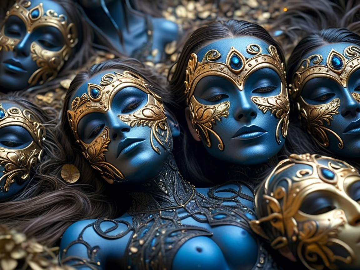 Collection of Intricately Designed Blue and Gold Masks