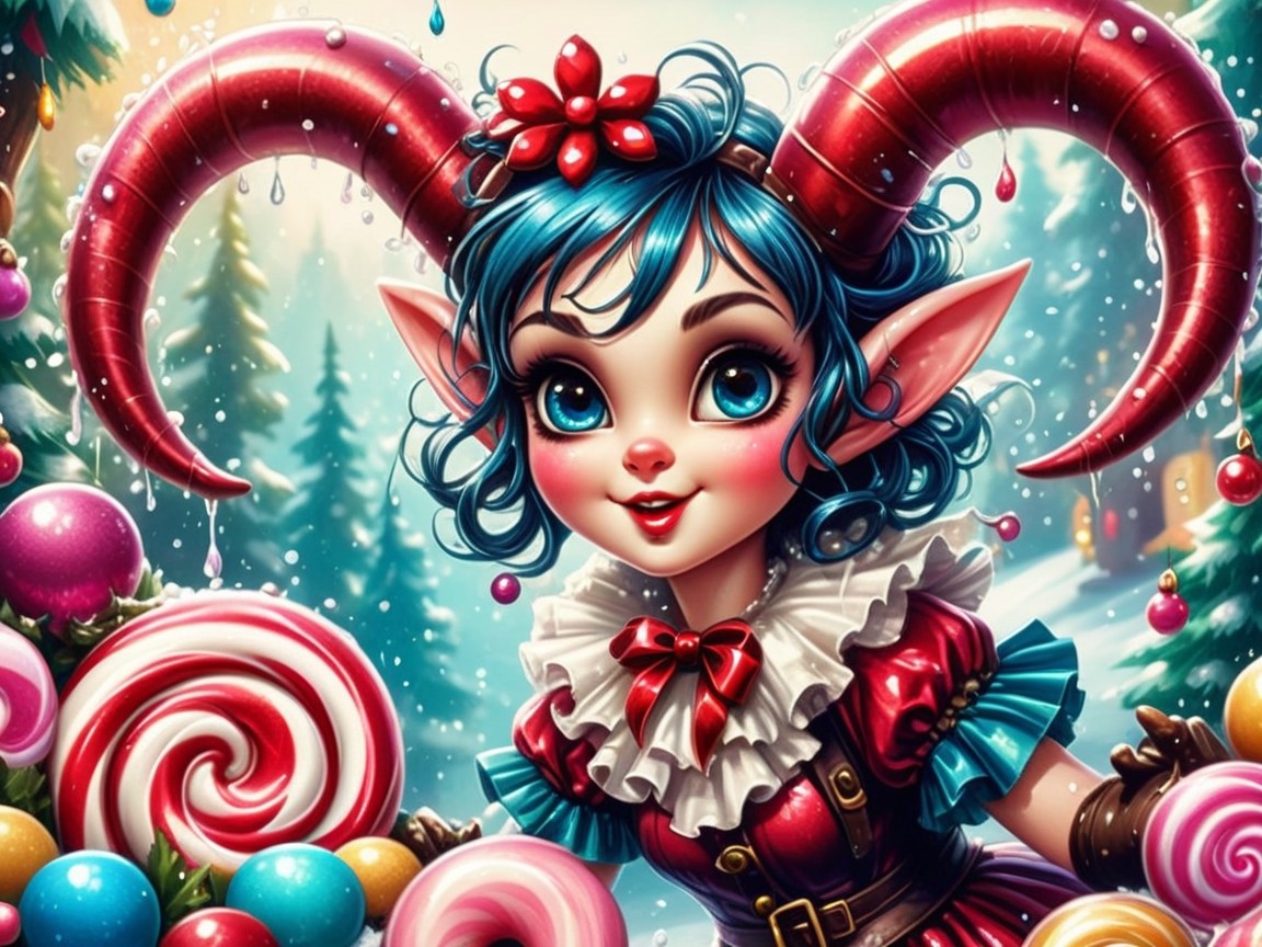 Fantasy Character with Blue Hair and Red Horns