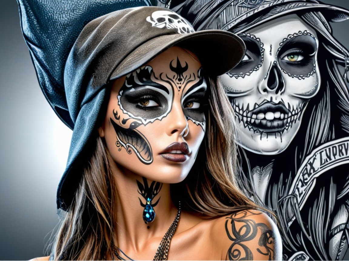 Woman with Day of the Dead Face Paint and Skull Art