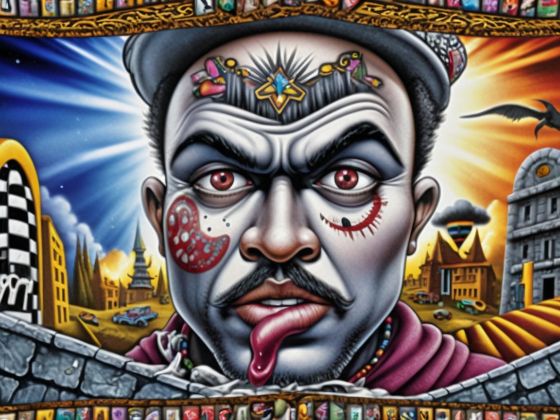 Surreal portrait of a man with dramatic facial paint