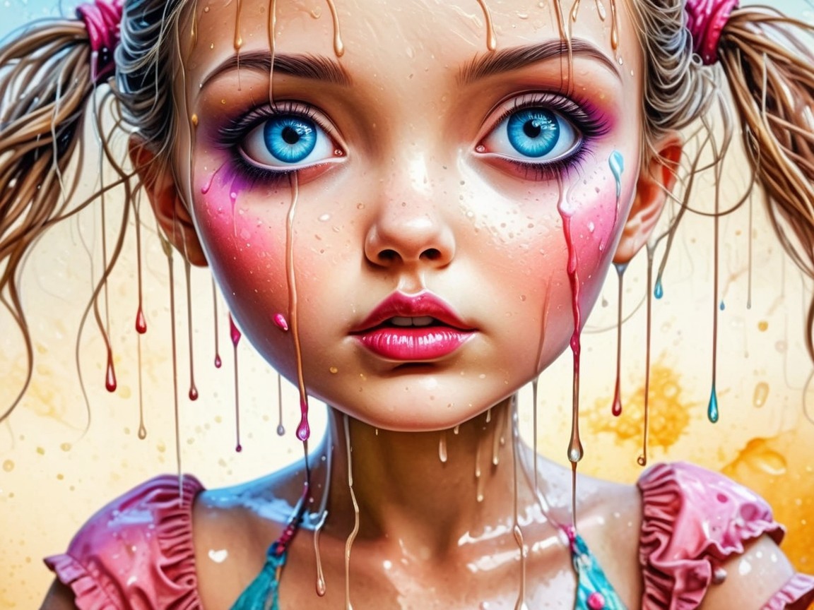 Whimsical Girl with Colorful Face Paint and Pigtails