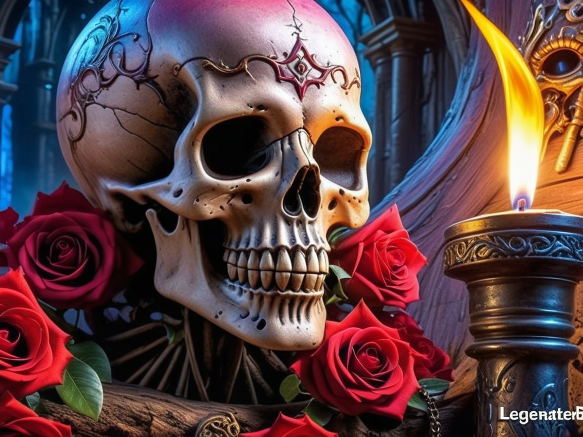 Still Life with Skull, Roses, and Candlelight