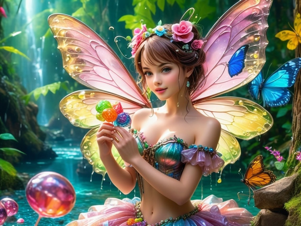 Whimsical Fairy in Enchanted Forest with Butterflies