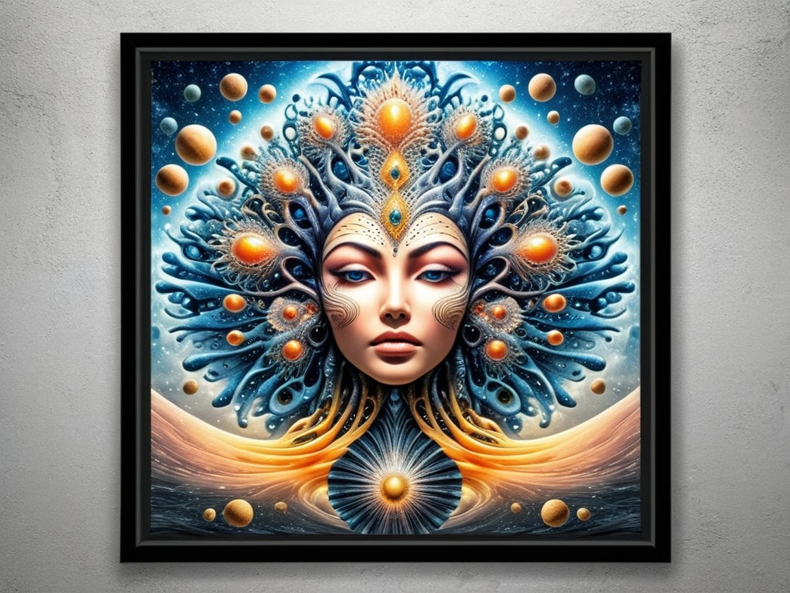 Female Face Artwork with Cosmic Patterns and Colors