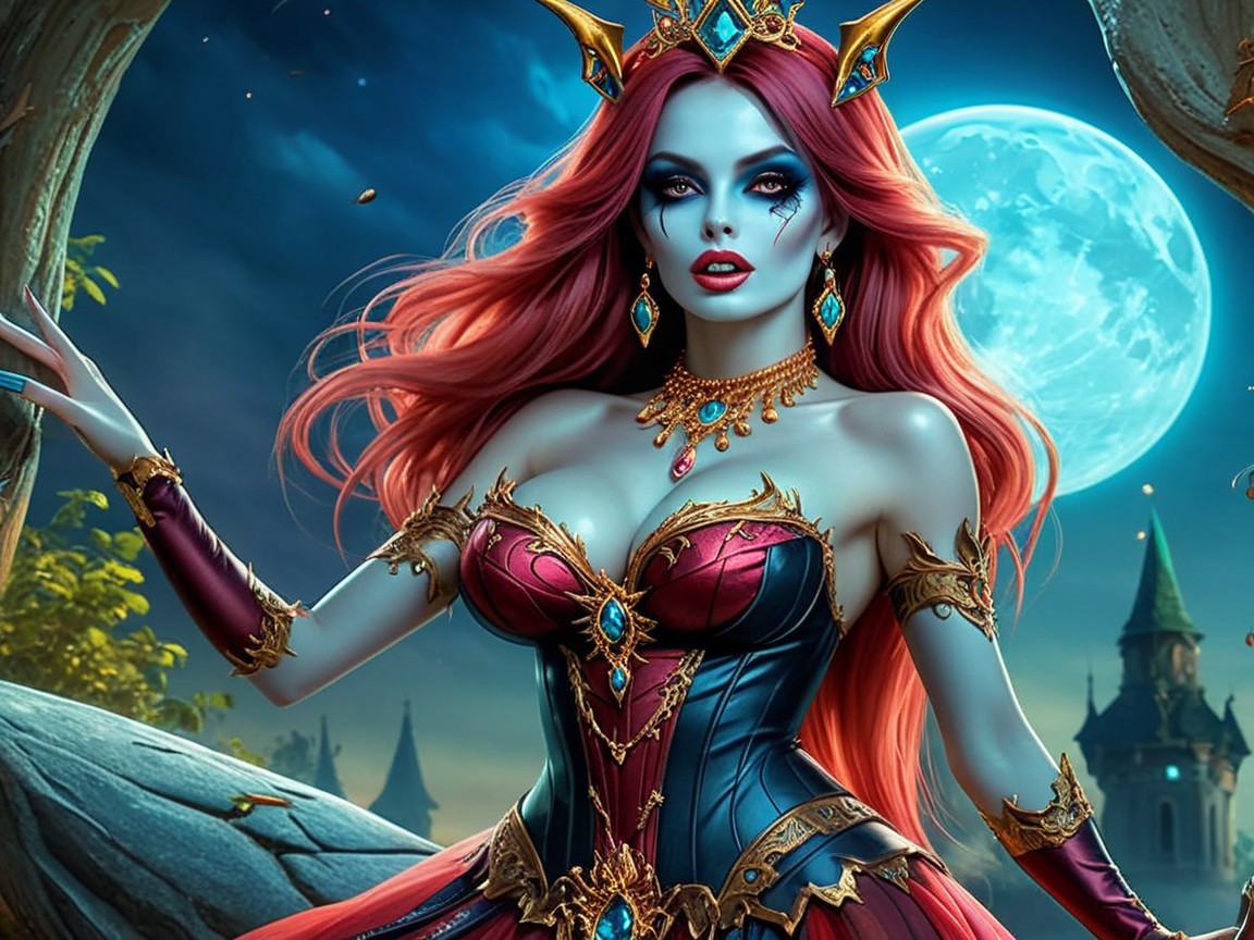 Fantasy Scene with Enchanting Female Figure and Moon