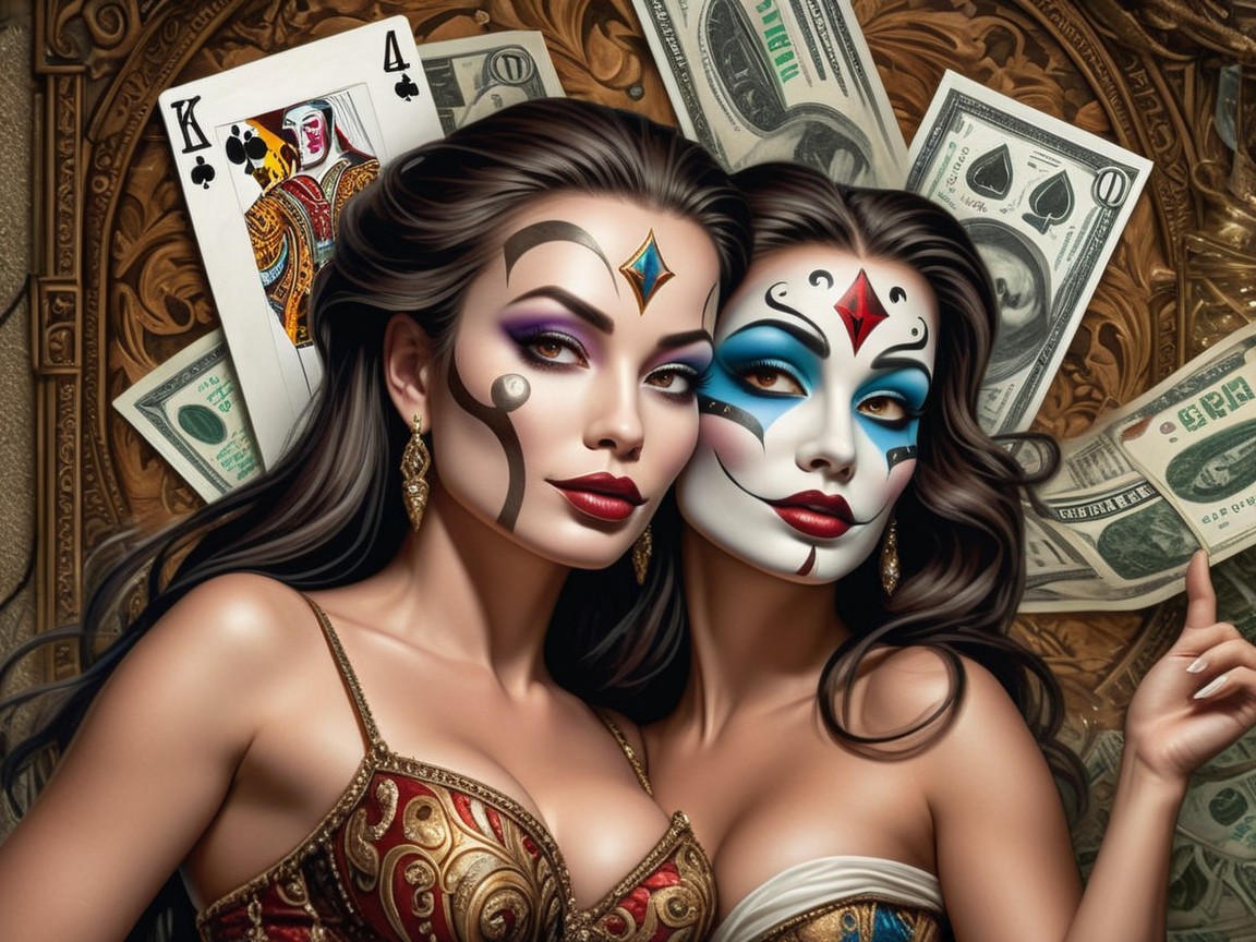 Glamorous Women with Intricate Face Paint and Backdrop
