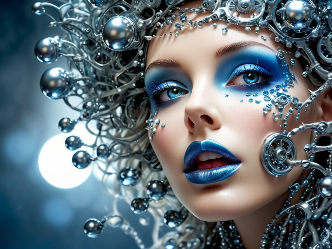 Futuristic Beauty with Silver and Blue Elements