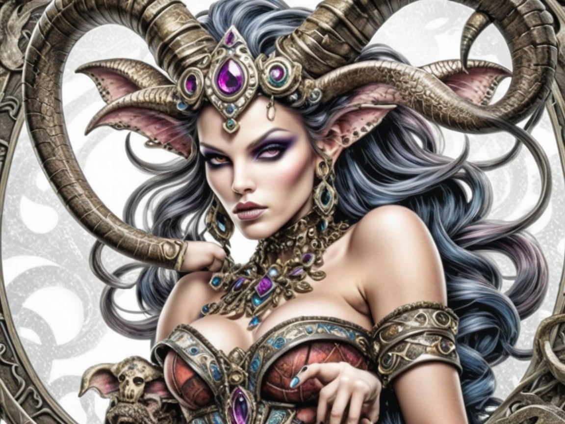Fantasy Character with Intricate Horns and Jewelry