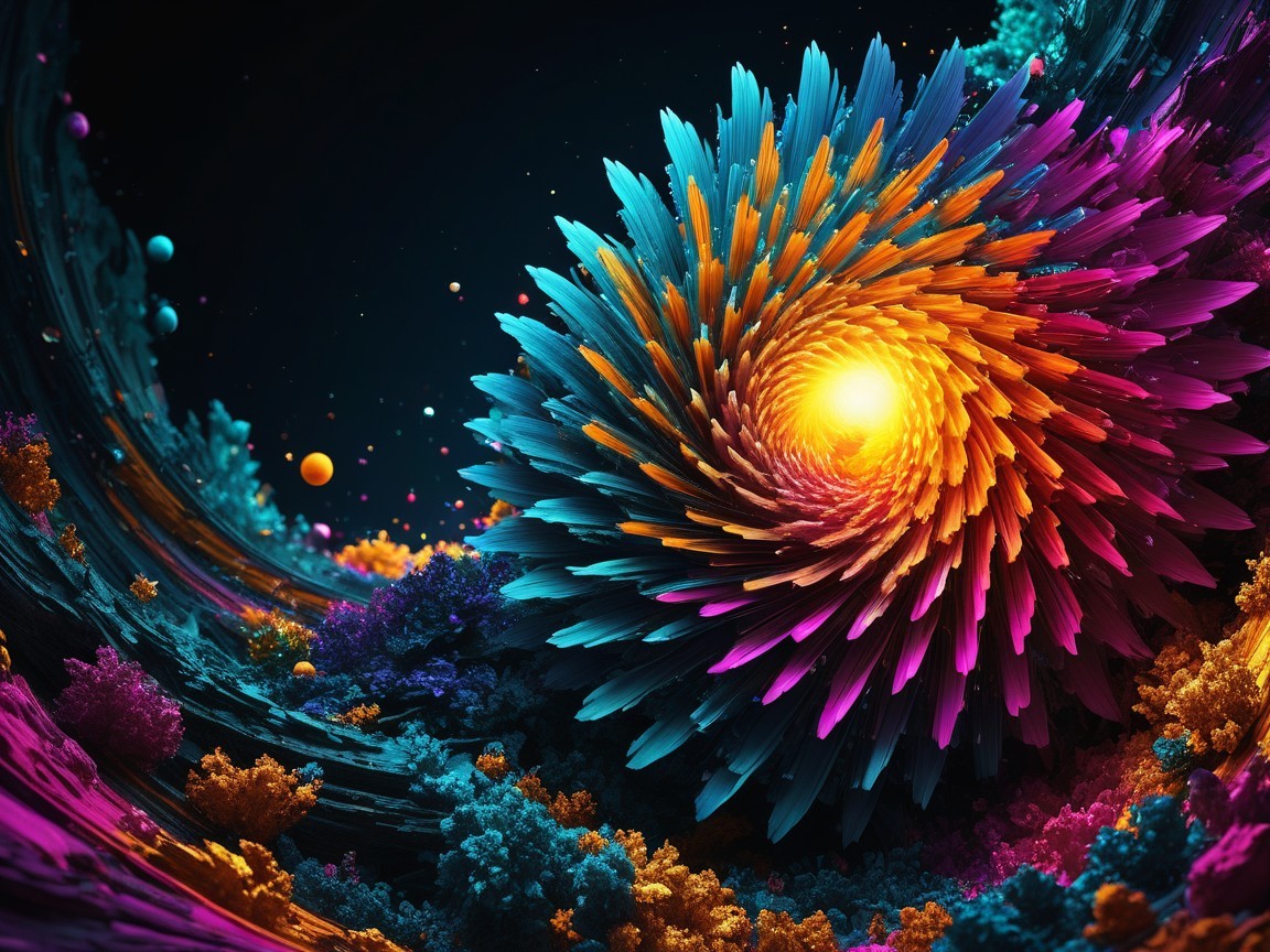 Multicolored Spiral Design with Central Glowing Orb