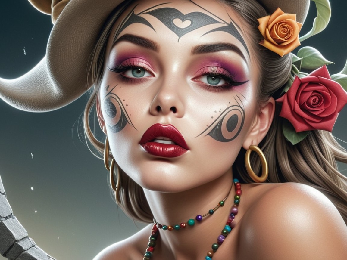 Close-Up Portrait of a Woman with Bold Makeup