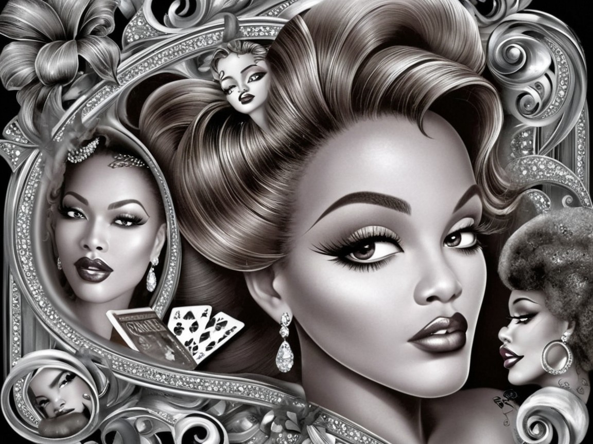 Glamorous Monochromatic Illustration of Stylish Women