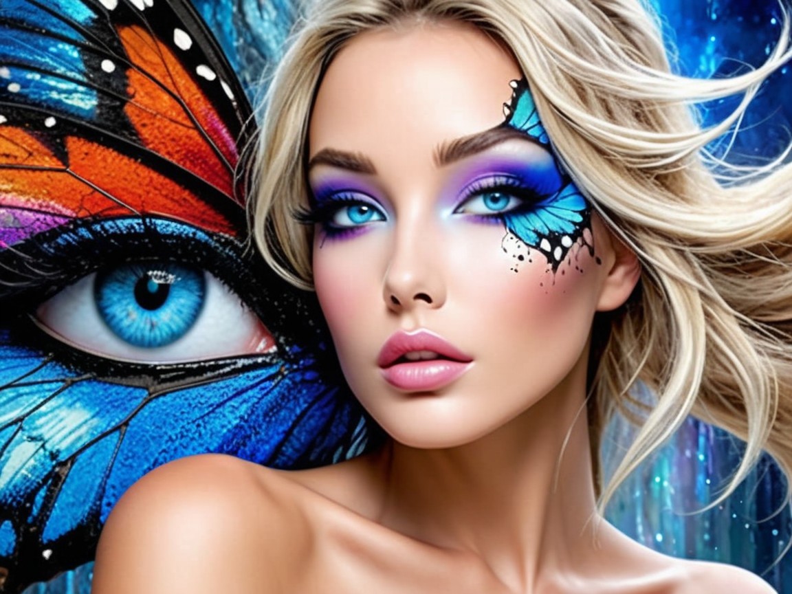 Vibrant Butterfly-Inspired Makeup and Background