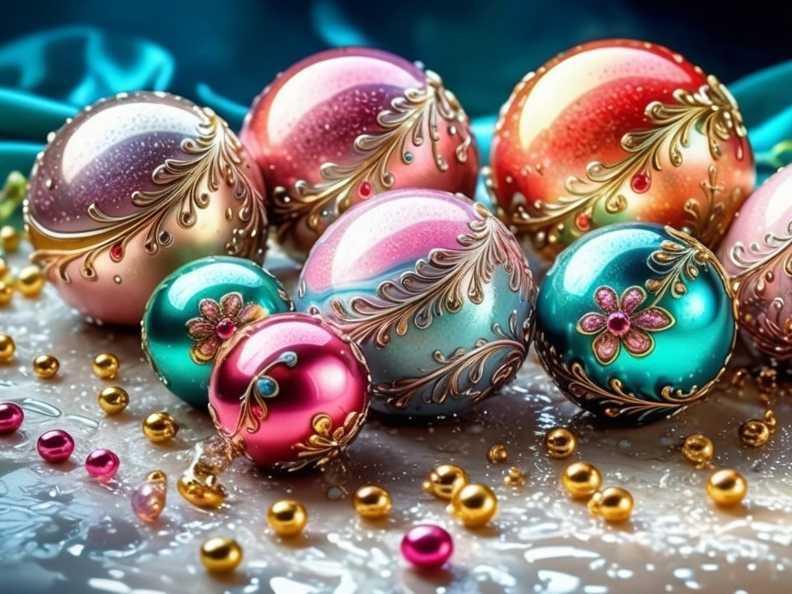 Close-up of Ornate Jeweled Christmas Ornaments