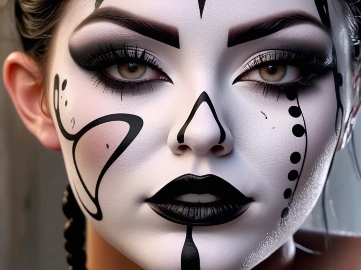 Portrait of a Woman with Dramatic Makeup and Designs